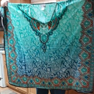 Teal and Blue Paisley Scarf Pront Tunic